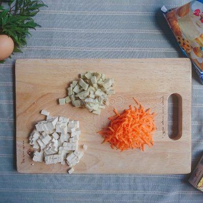 cut carrot, tofu, and taros