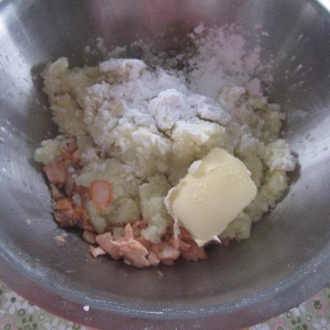 mixture salmon with potatoes and flour