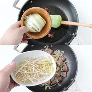 stir-fry beef and bean sprouts