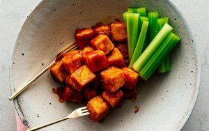 baked tofu cooked with chili sauce