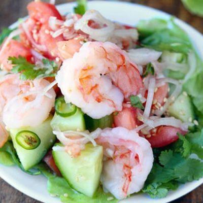 how to make Thai shrimps and cucumbers salad