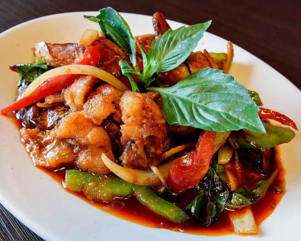 Stir-Fried Catfish with Spicy Red Curry Paste