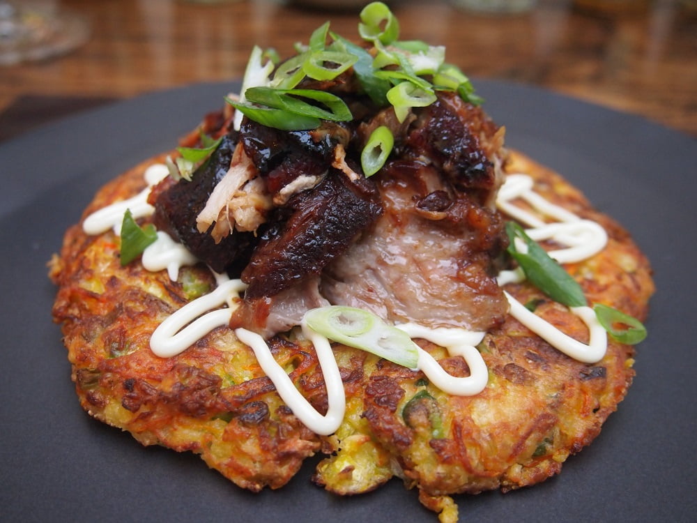 Okonomiyaki with Sticky Soy Pork Belly